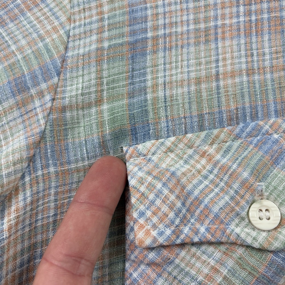 Vintage‎ 70s JCPenney Shirt Mens Medium Plaid Gauze Tapered Two Pocket Button Up - Picture 6 of 9